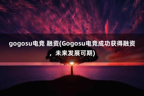 gogosu电竞 融资(Gogosu电竞成功获得融资，未来发展可期)