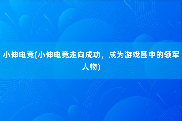 小伸电竞(小伸电竞走向成功，成为游戏圈中的领军人物)