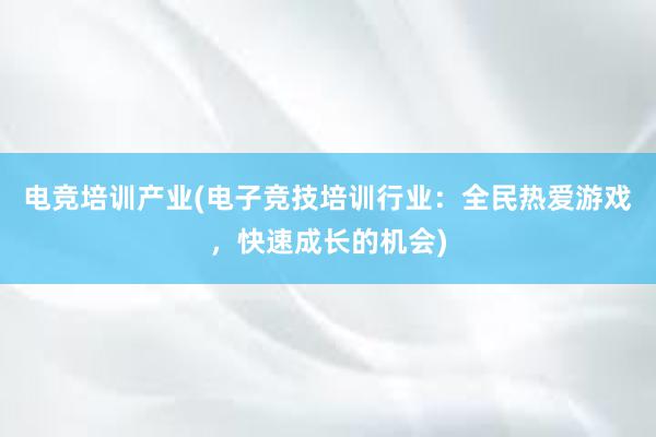 电竞培训产业(电子竞技培训行业：全民热爱游戏，快速成长的机会)